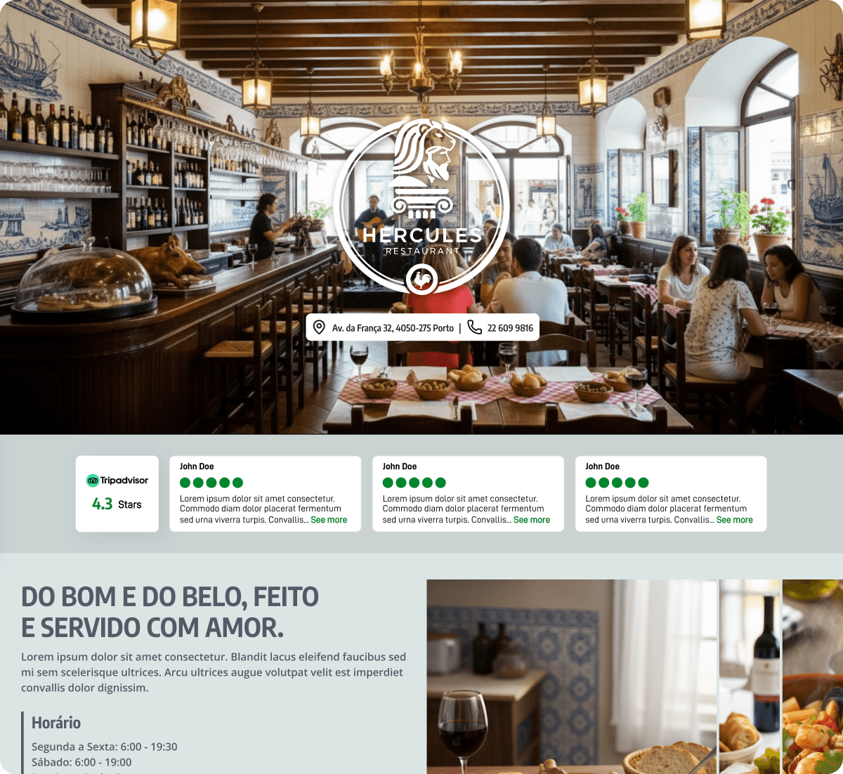 Pré-visualização do website de restaurante no Hercules